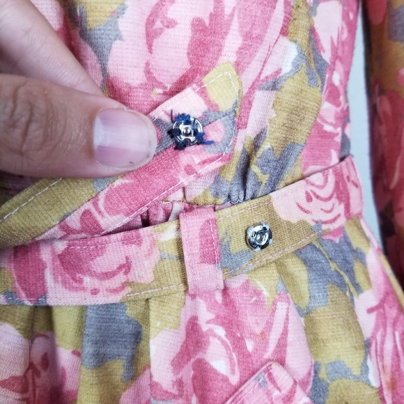 Vintage 70s Mid Century Mod Rose Floral Fit & Flare Handmade Midi Dress - Picture 10 of 12